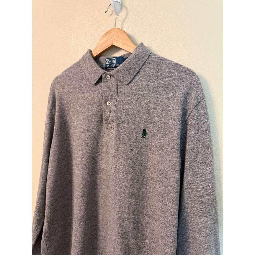 Polo Ralph Lauren Long Sleeve Polo Shirt Gray Cotton Pique L Heritage Preppy - Picture 3 of 8
